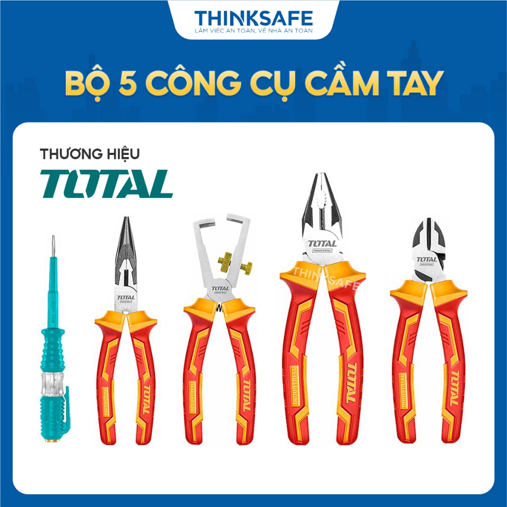 Bộ 5 công cụ cầm tay cách điện TOTAL THKTV02P051, cách điện hộp đựng chắc chắn chất lượng cao, chính hãng - Thinksafe