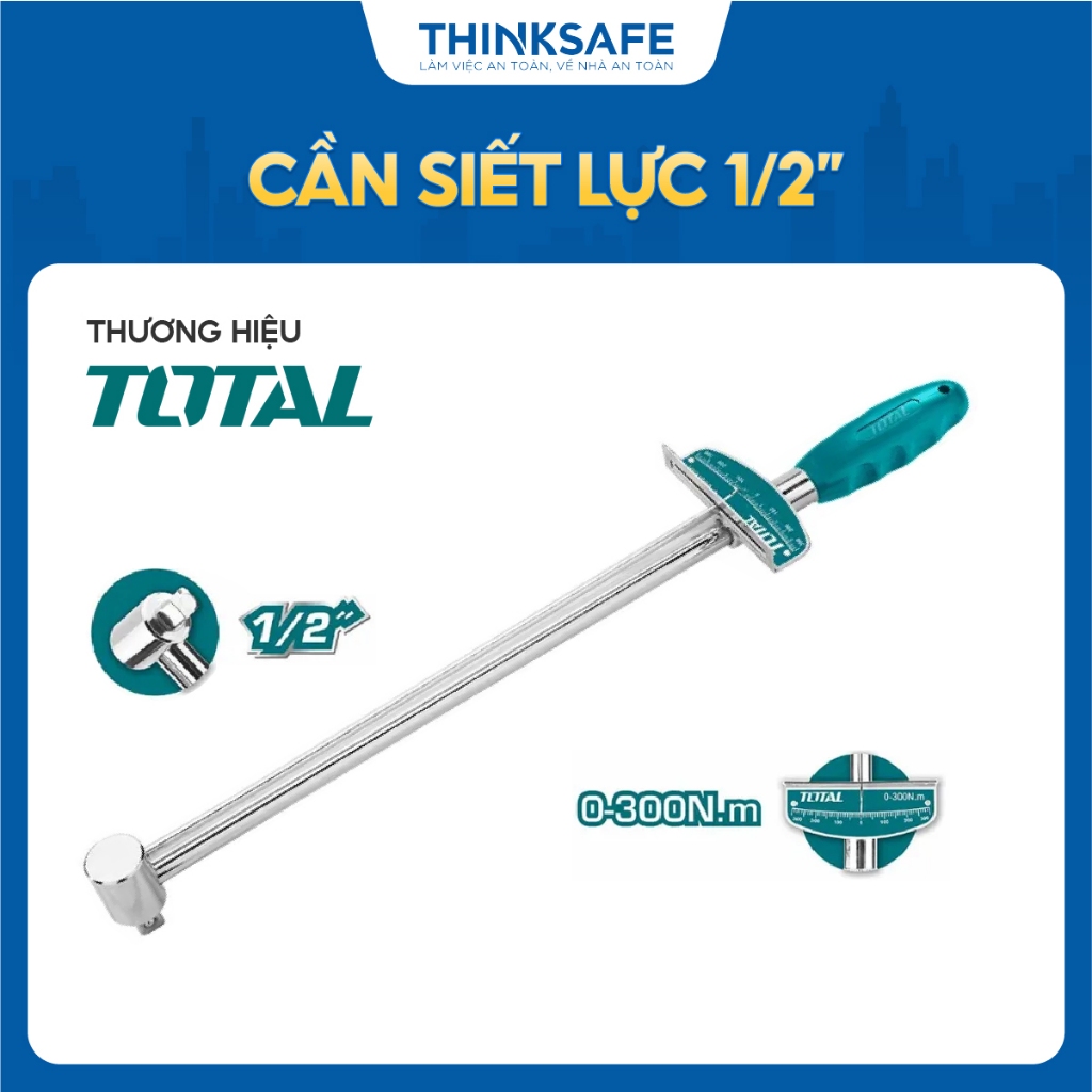 Cần siết lực 1/2 inch Total THPTW300N2, Mô-men xoắn 0-300N.m, Chất liệu thép CR-V, Chính hãng - Thinksafe