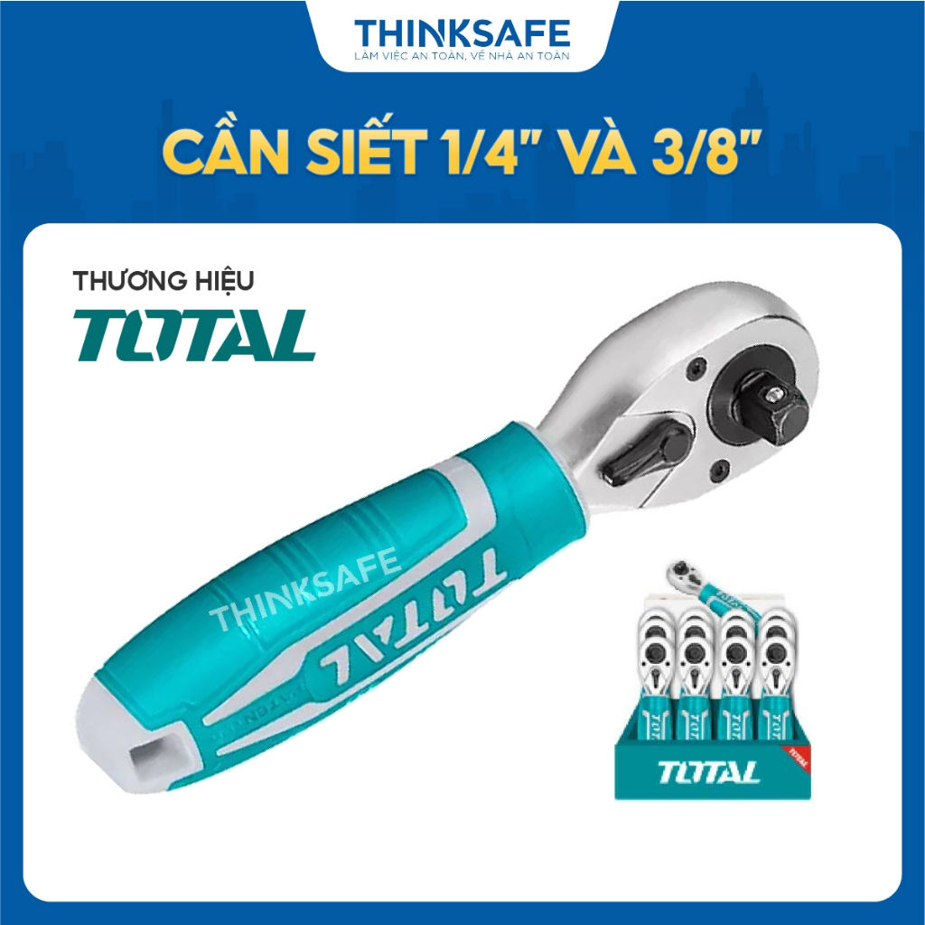 Cần siết lực 1/4 inch và 3/8 inch Total THT1061438 dài 140mm, Tay khẩu vặn ốc bulong đầu tuýp dài chính hãng -Thinksafe