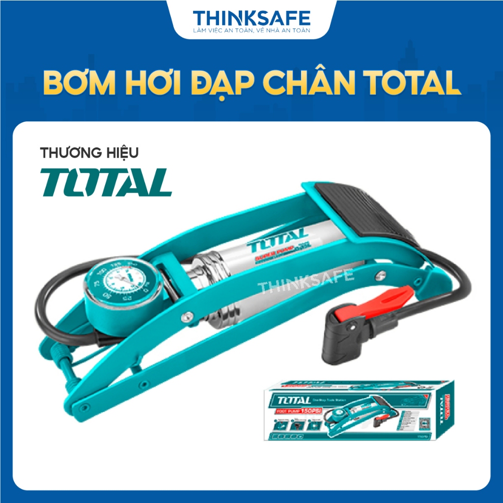 Bơm hơi đạp chân Total TMPP5511, ống áp suất cao có độ bền lâu  60cm trụ và khung thép bơm xe bàn đạp cao su - Thinksafe