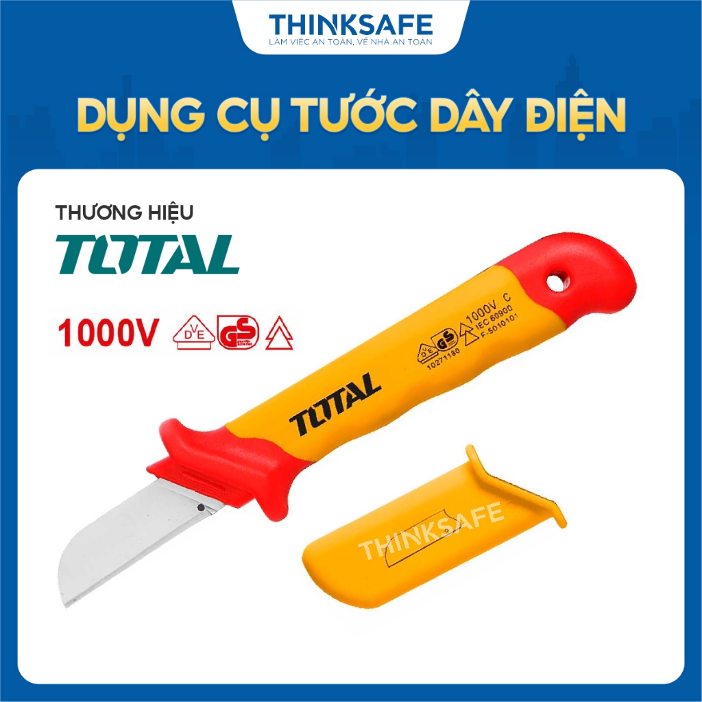Dụng cụ tước dây điện cách điện lưỡi thẳng TOTAL THICK1801 1000V kích thước 50x180mm, Dao Tuốt chính hãng - Thinksafe