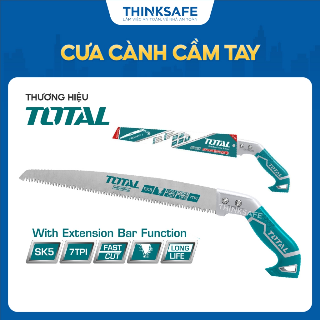 Cưa cành cầm tay lưỡi thẳng Total THT5113006 kích thước 7inch/180mm chất liệu SK5 7TPI, Cưa Tay chính hãng - Thinksafe