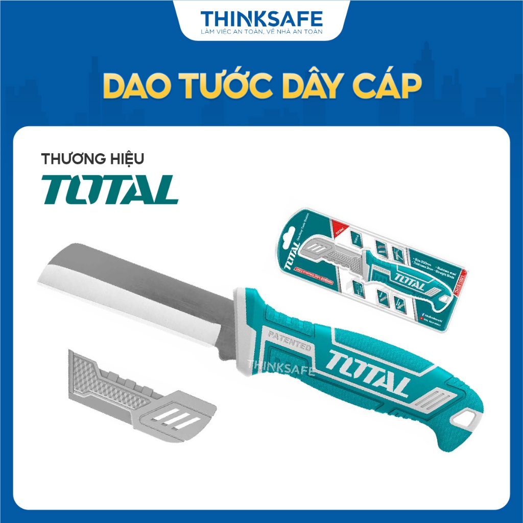 Dao tước dây cáp lưỡi thẳng Total THT51881 kích thước 200mm, thép không gỉ có nắp vỏ nhựa thiết kế độc đáo - Thinksafe