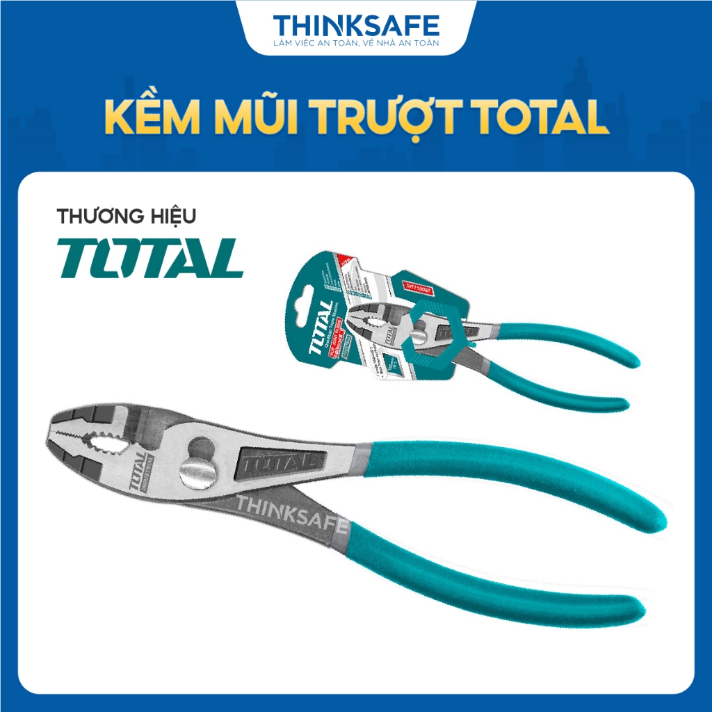 Kềm mũi trượt Total THT118062, THT118082, THT118102, kích thước 6 inch, 8 inch, 10inch, kìm 2 lỗ đen bóng - Thinksafe