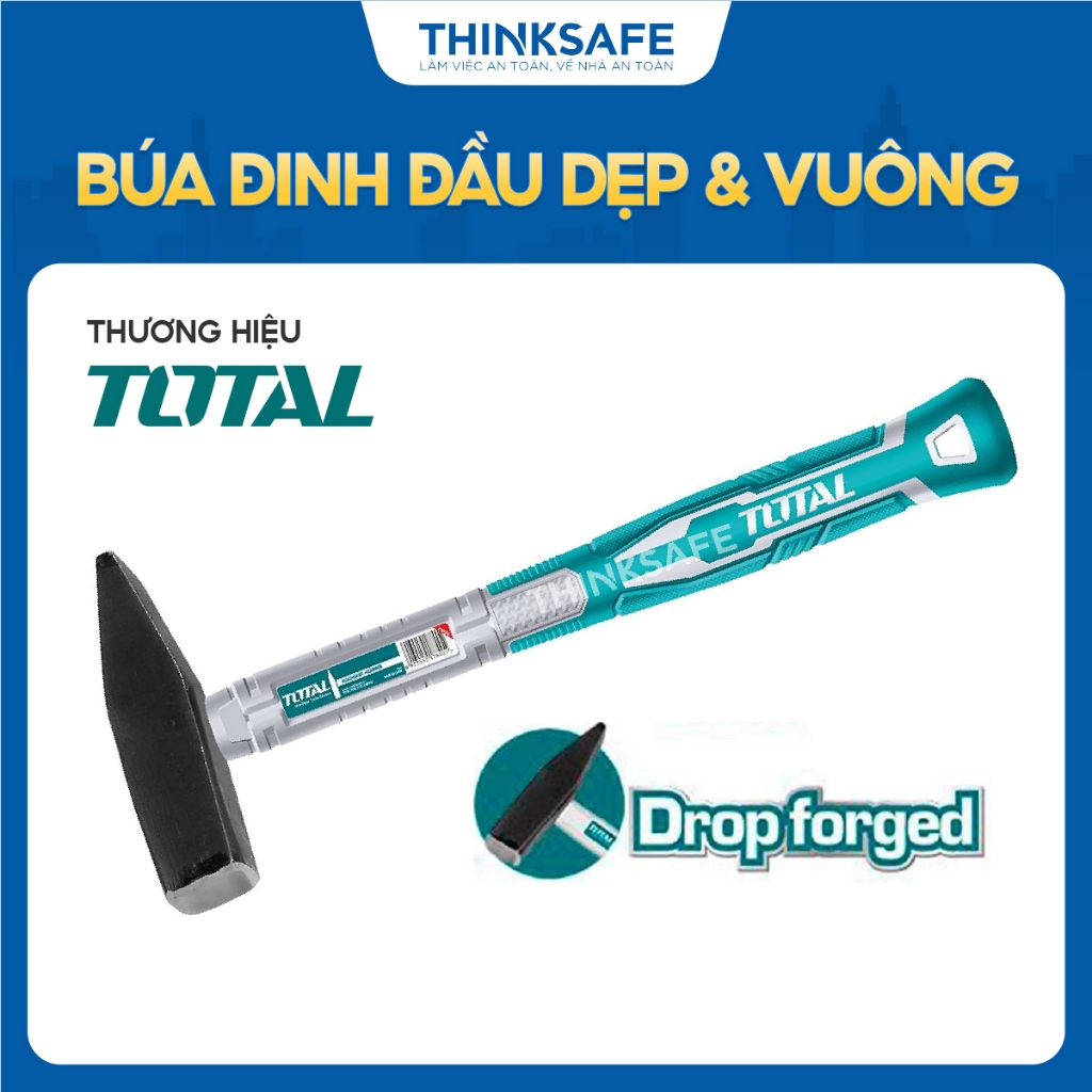 Búa đinh đầu dẹp và vuông Total, trọng lượng 100g - 300g đầu búa rèn thả dùng thép cacbon 45, chịu lực tốt - Thinksafe