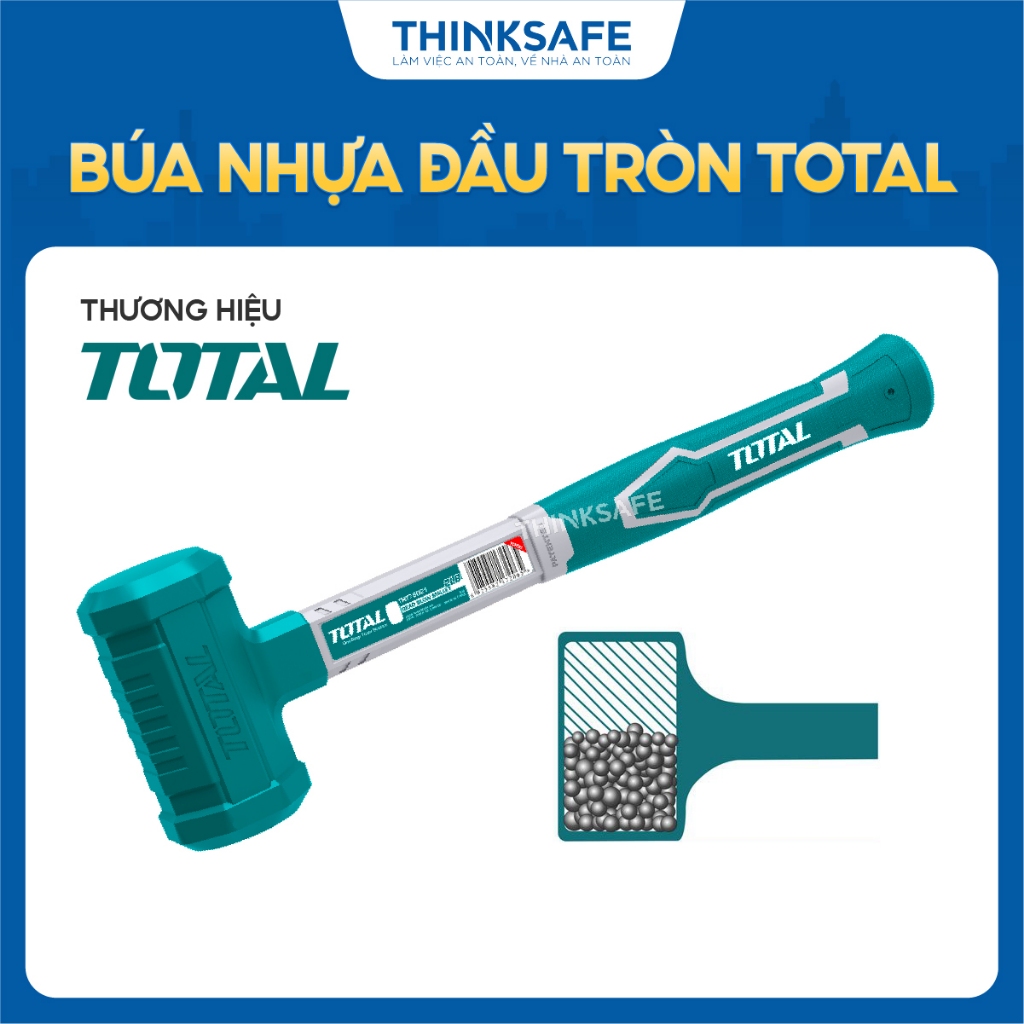 Búa nhựa đầu tròn Total, búa cao su bề mặt nhựa không nảy không dính không tạo lửa búa tác động lực cầm tay - Thinksafe