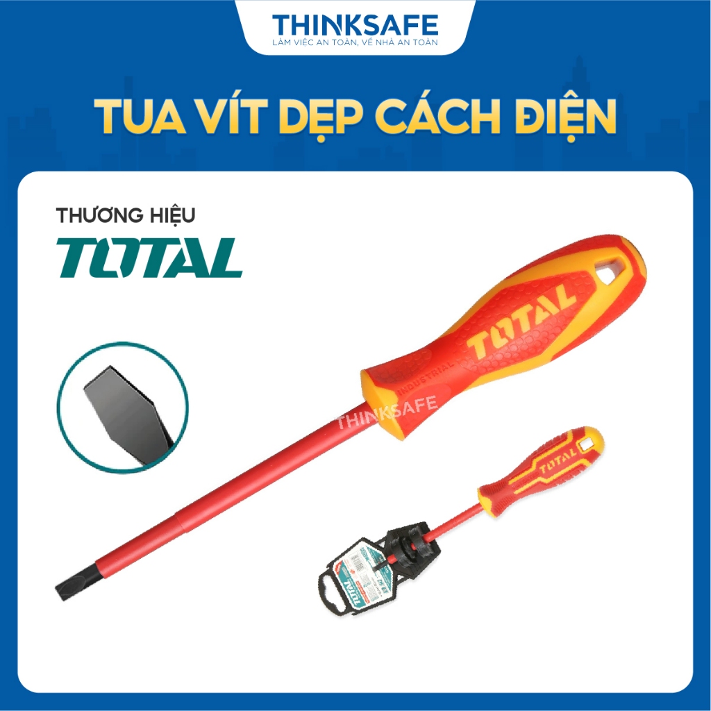 Tua vít dẹp cách điện 1000V Total THTIS4100, THTIS5125, THTIS6150, dùng thép không gì tuốc nơ vít cầm tay - Thinksafe