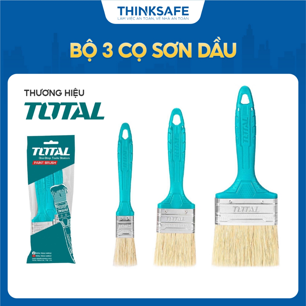 Bộ 3 cọ sơn dầu TOTAL THT8450301 đa dạng kích thước 1 inch, 2 inch, 3 inch tay cầm nhựa chất lượng cao - Thinksafe