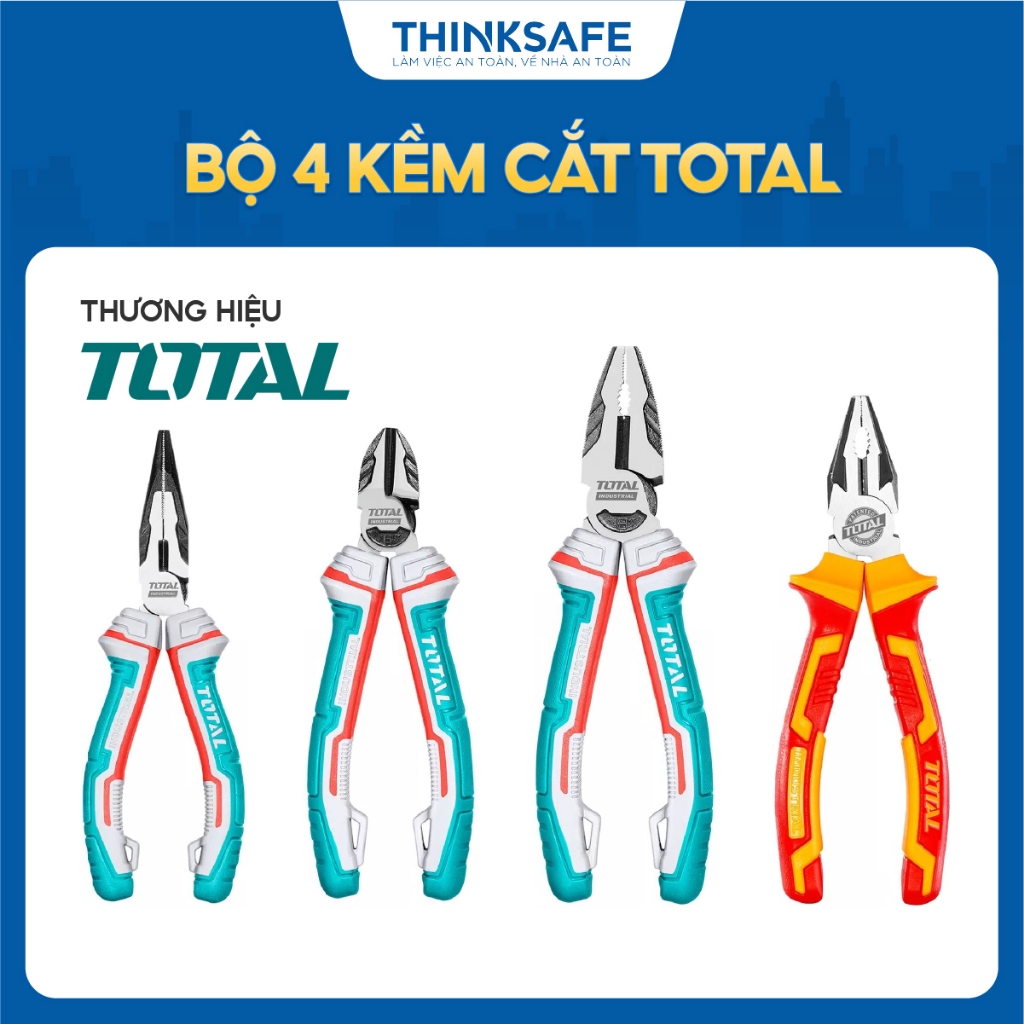 Bộ 4 kềm cắt Total THT2K0456 Tiết kiệm 30% sức mạnh so với kềm thông thường 1 Kềm răng cách điện 7 inch - Thinksafe