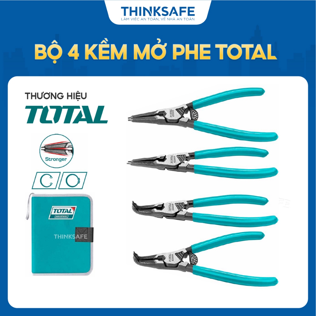 Bộ 4 kềm mở phe Total THTJ214041 THTJ214042 chất liệu thép carbon, kích thước 125mm - 180mm, Kìm chính hãng - Thinksafe