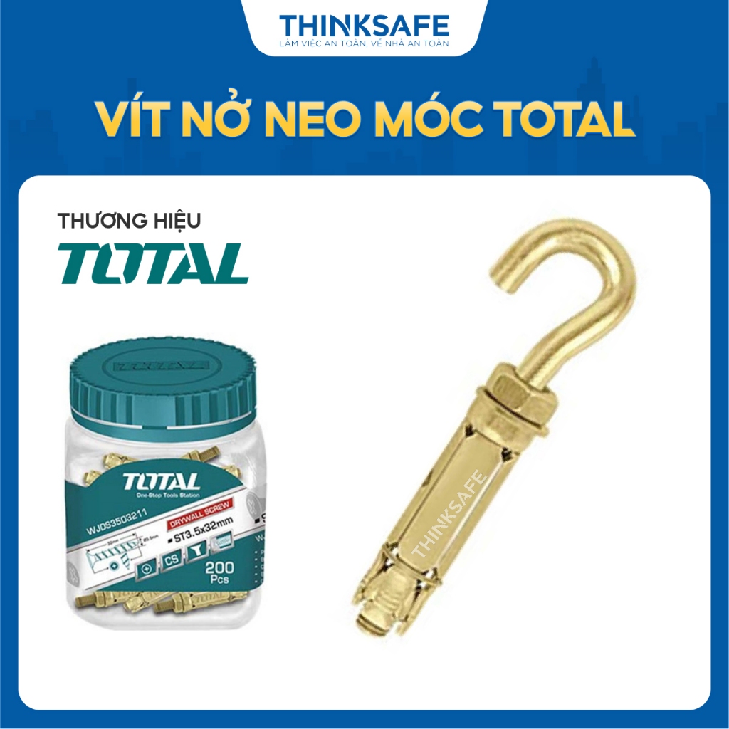 Vít nở neo móc Total, bộ 8 và bộ 16 neo móc nặng M6x75mm và M8x95mm, vít nở Total phân phối chính hãng - Thinksafe