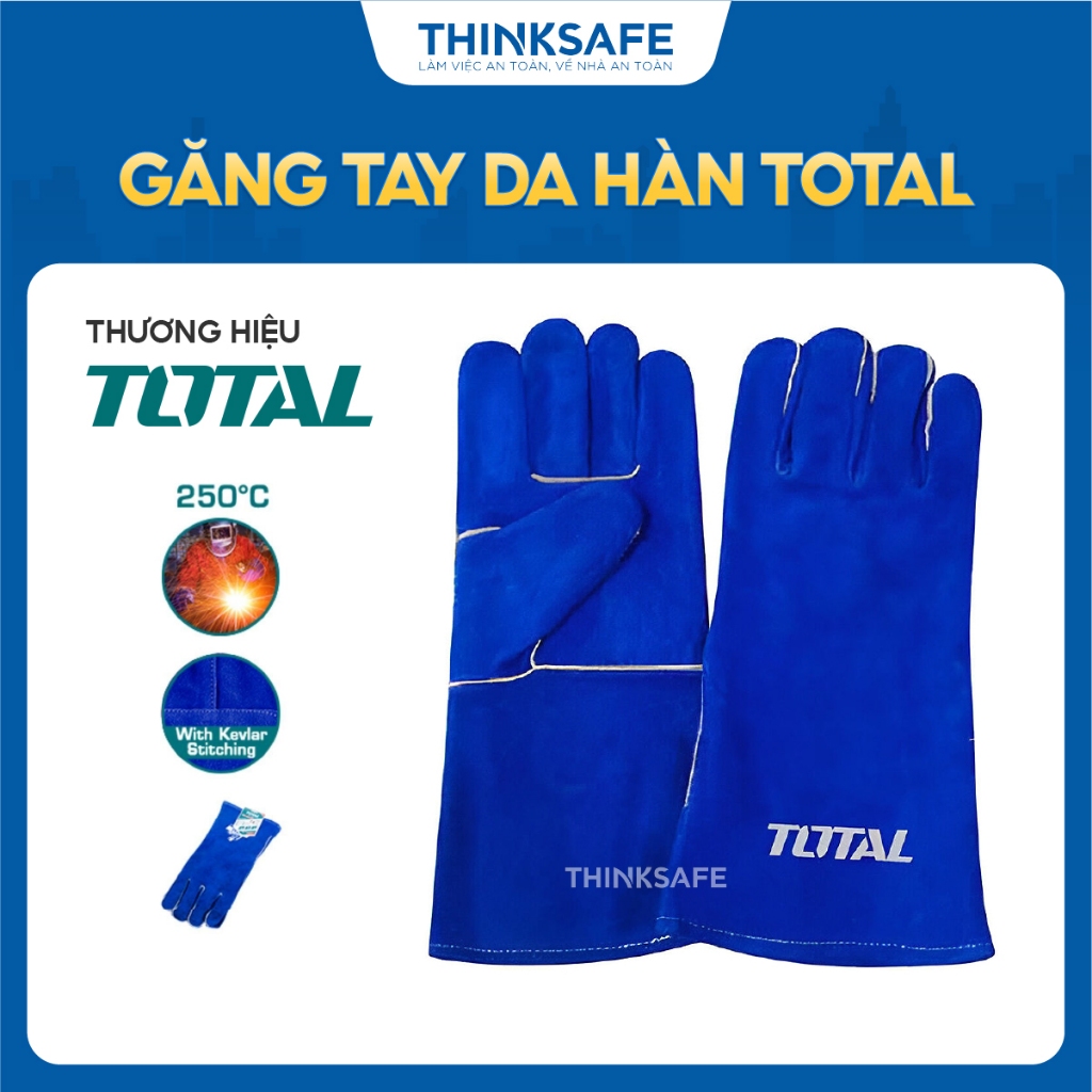 Găng tay da hàn TOTAL kích thước 14inch - 16inch có lớp lót, phối nhung treo bên trong, chất lượng cao - Thinksafe