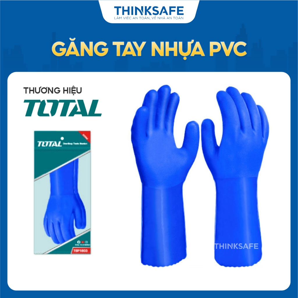 Găng tay nhựa PVC Total TSP1803 size XL 30cm chất lượng cao, Kháng dầu, axit và kiềm, đa chức năng, chính hãng-Thinksafe
