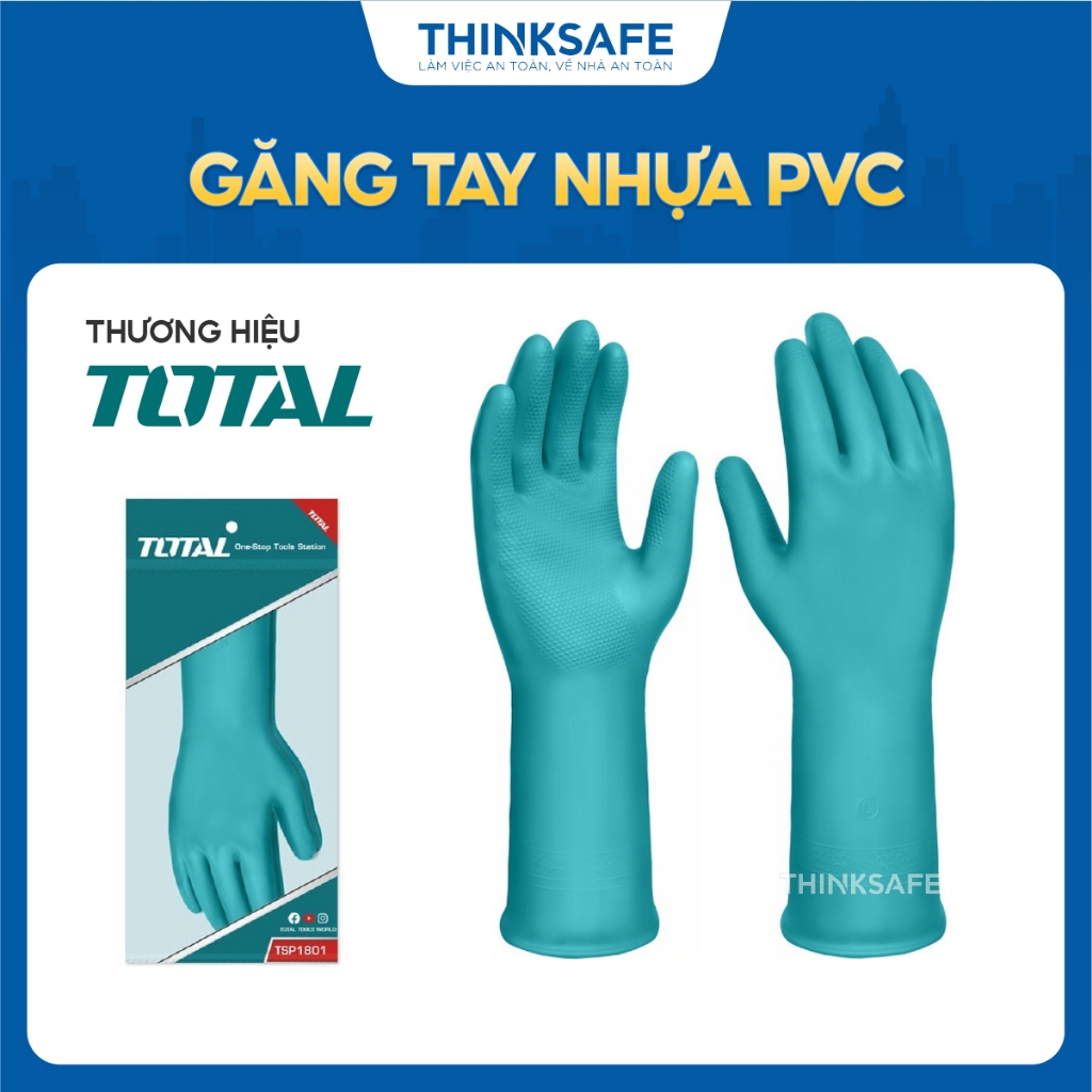 Găng tay nhựa PVC Total TSP1801 size L 32cm chất lượng cao, sử dụng cho người làm vườn, dọn dẹp, đa chức năng-Thinksafe