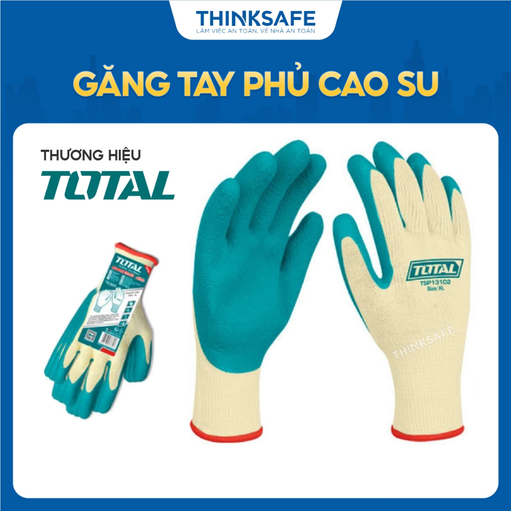 Găng tay phủ cao su TOTAL TSP13102, TSP13103 size XL vải sợ polyester. Lòng bàn tay có kết cấu nhúng - Thinksafe