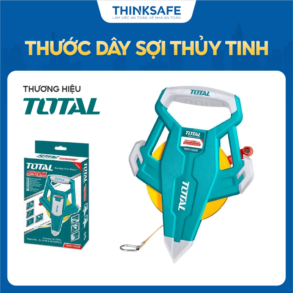 Thước dây sợi thủy tinh TOTAl kích thước từ 50m-100mx12.5mm sợi thủy tinh mềm dẻo, tay cầm tiện dụng - Thinksafe