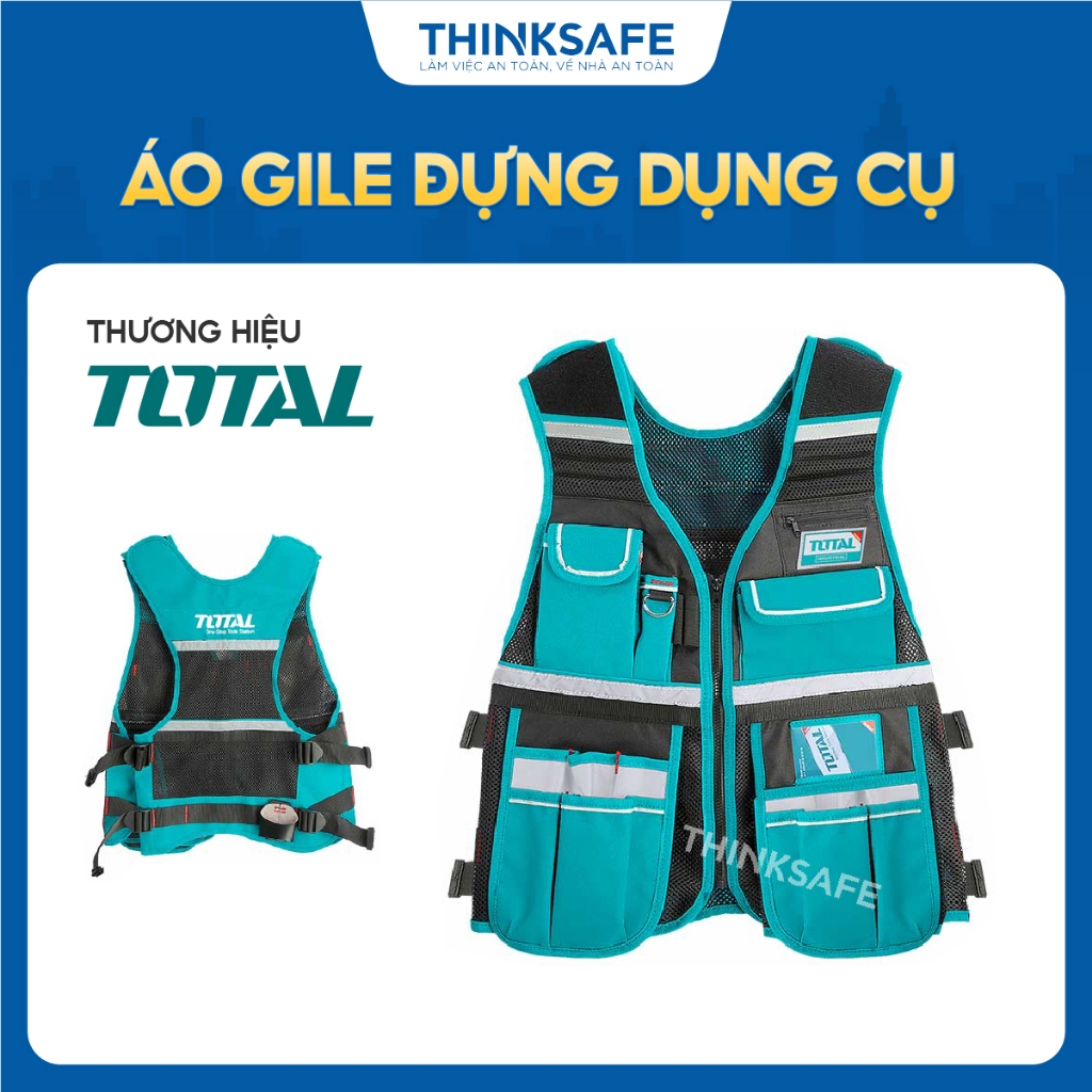 Áo gile đựng dụng cụ Total TTVT1601, Kích thước 42x60x3cm, Chất liệu lưới thoáng khí, Tải trọng tối đa 3kg - Thinksafe