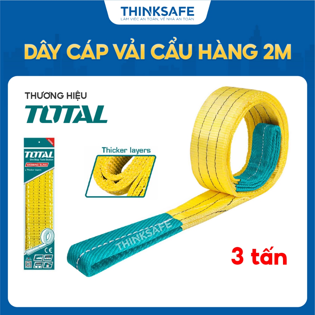 Dây cáp vải cẩu hàng 3 tấn TOTAL vàng khả năng tải 2T x 2m-10m, dây cáp tiết kiệm không có điểm mòn cố định - Thinksafe