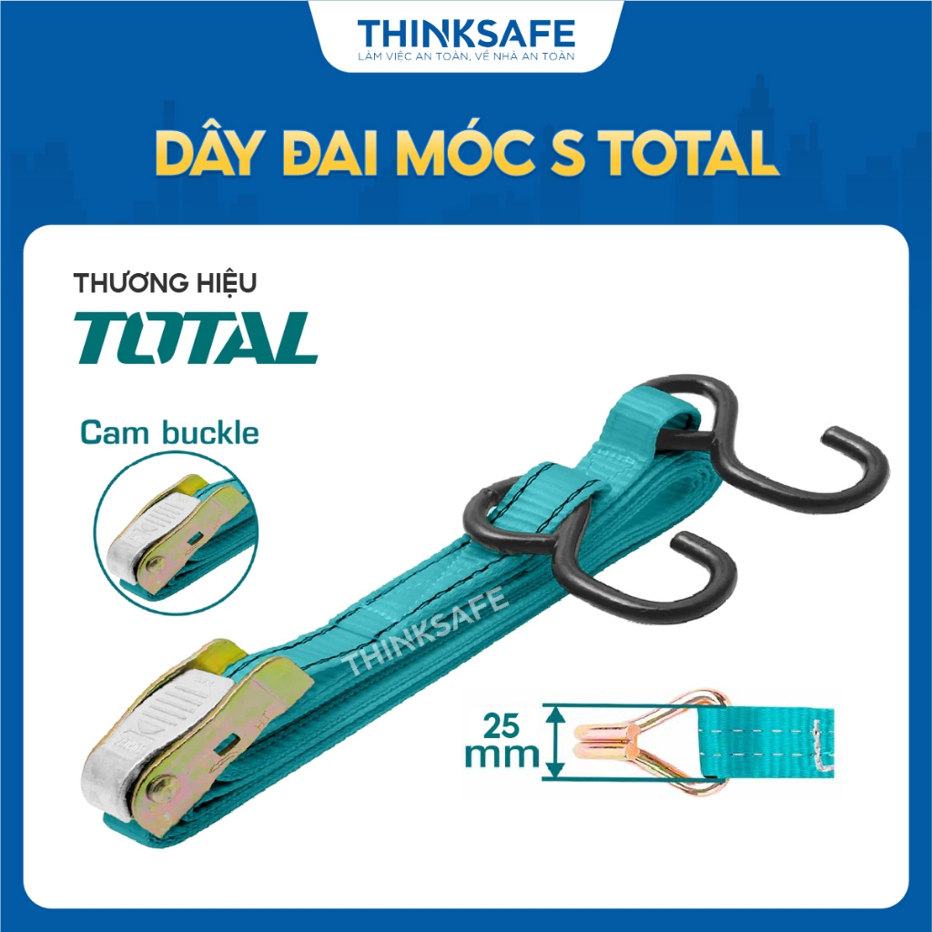 Dây đai móc S TOTAL 0.8T X 1.8m-6m chất liệu dây đai PES bảo vệ dụng cụ tốt, Dây đai chính hãng - Thinksafe