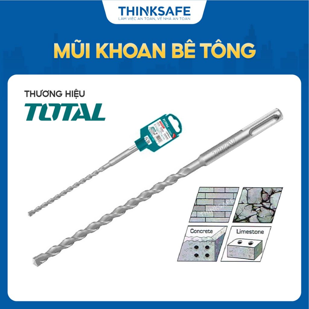 Mũi Khoan Bê Tông Đuôi Gài Total 20x210mm - 24x310mm, khoan đẹp chất lượng cao, Mũi Khoan chính hãng - Thinksafe
