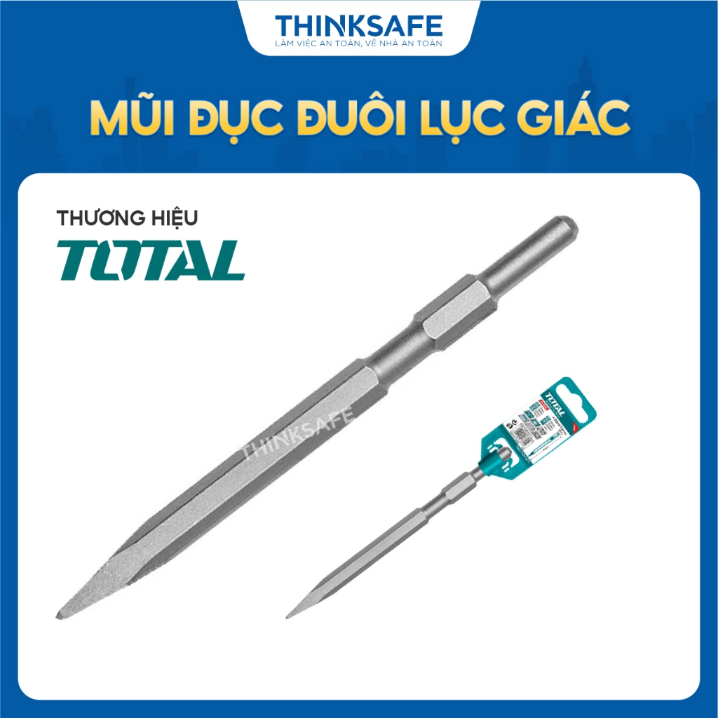 Mũi đục đuôi lục giác Total, mũi nhọn và mũi dẹp chuyên dùng để đục, khoét bề mặt cứng như tường, bê tông - Thinnksafe