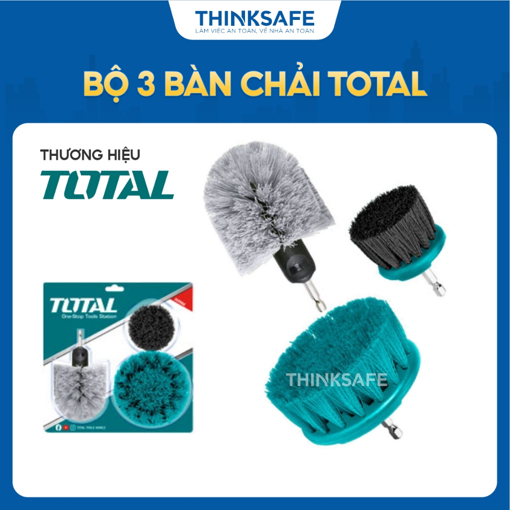 Bộ 3 Bàn Chải TOTAL, cán Lục giác 1/4 inch, lông bàn chải nylon bền, làm sạch tốt, bàn chải chính hãng - Thinksafe