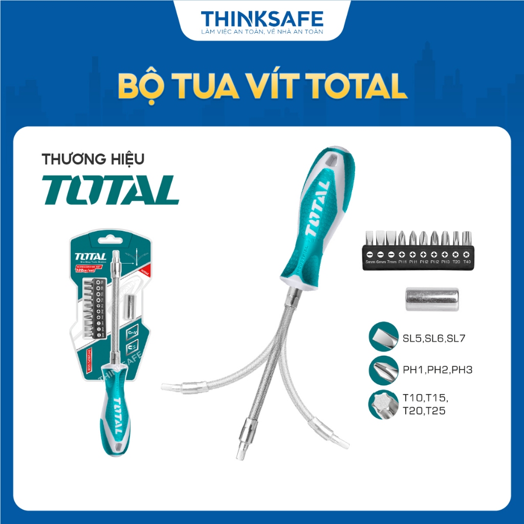 Bộ tua vít Total, 12 - 18 chi tiết chất liệu Crv, bộ tuốc nơ vít đa năng, nhiều đầu vít phân phối chính hãng - Thinksafe