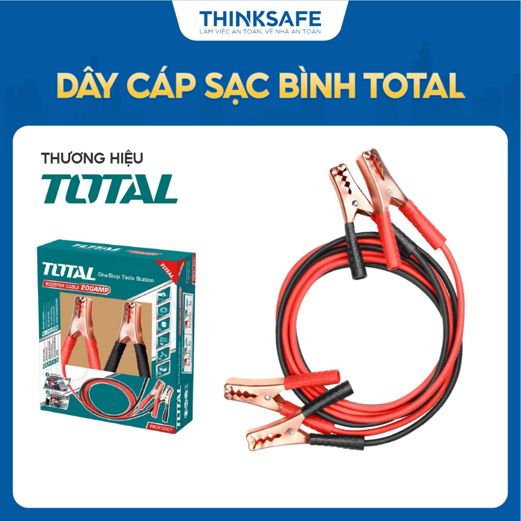 Dây cáp sạc bình ắc qui Total, chất liệu dây bằng đồng, chiều dài cáp 2.5m - 3m, kích thước kẹp thay đổi - Thinksafe