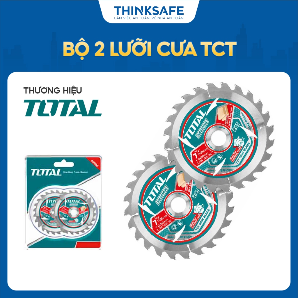 Bộ 2 lưỡi cưa TCT Total TAC2331853, siêu mỏng 185mm, lỗ cốt 20mm, sơ mi 16mm, độ dày 1.0mm, chính hãng - Thinksafe