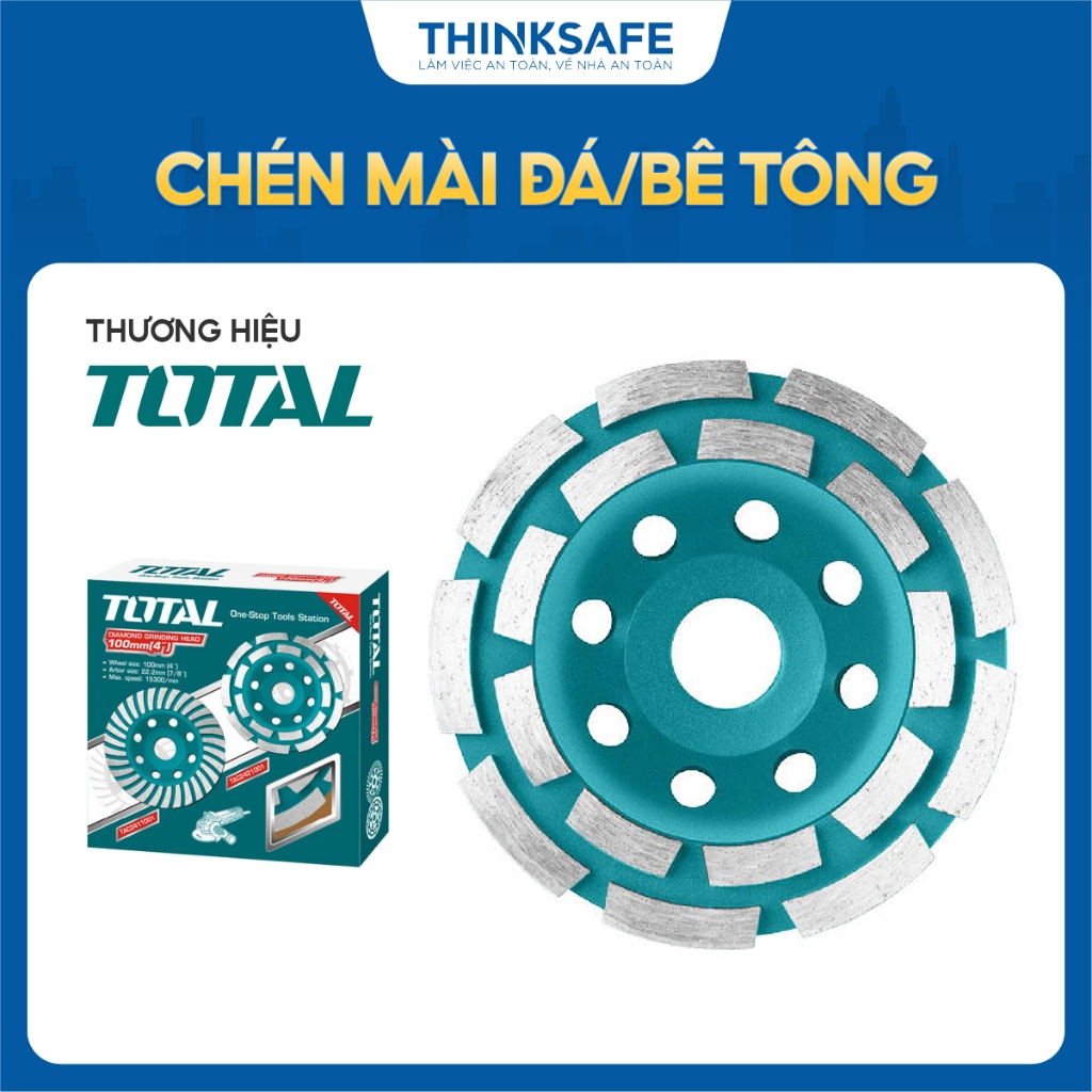 Chén mài đá/bê tông ít răng Total, đường kính 100 - 180mm, độ rộng lưỡi mài 20mm, lỗ cốt 22.2mm  chính hãng - Thinksafe