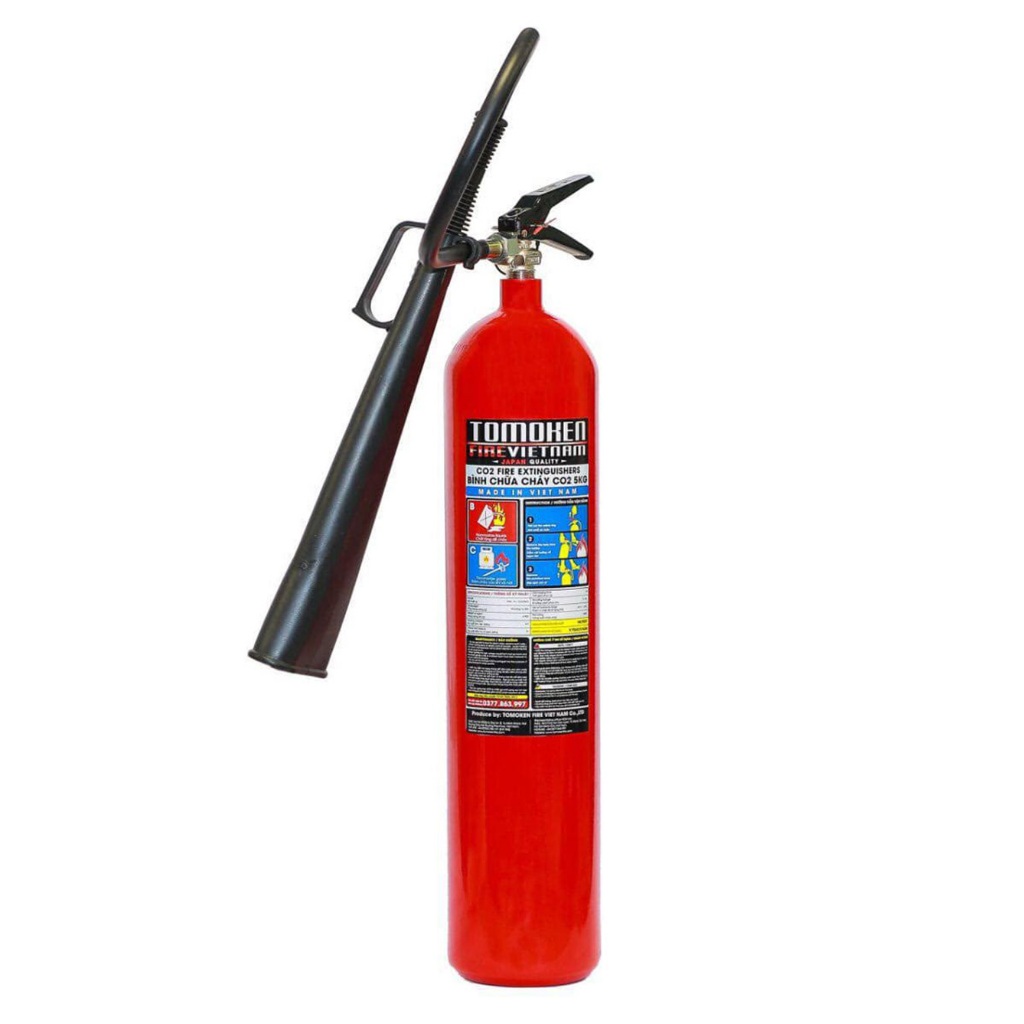 Bình chữa cháy Co2 3KG - 5KG TOMOKEN sản xuất tại Việt Nam có tem kiểm định, Bình cứu hoả chính hãng - Thinksafe