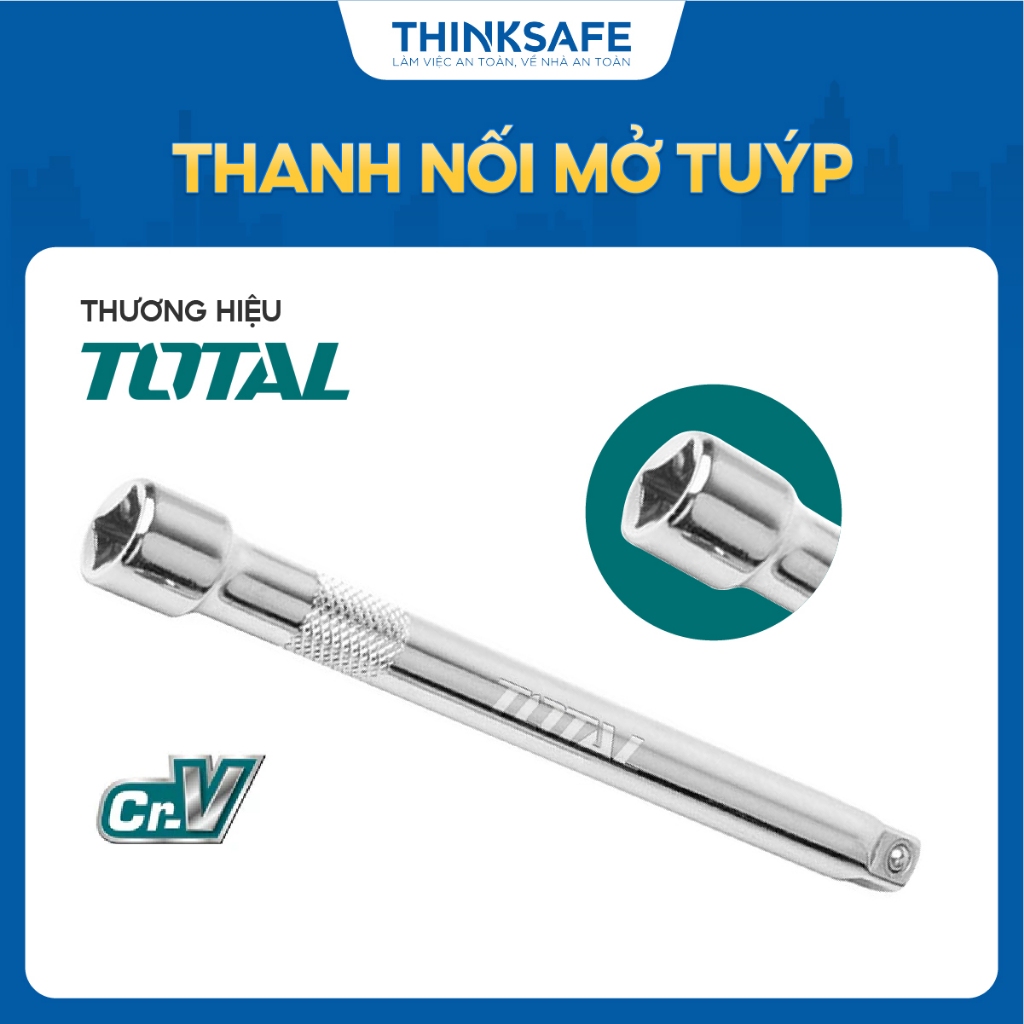 Thanh nối mở tuýp Total 3/4 inch dài 20mm, Chất liệu CR-V, Thanh vặn mạ crome chính hãng - Thinksafe