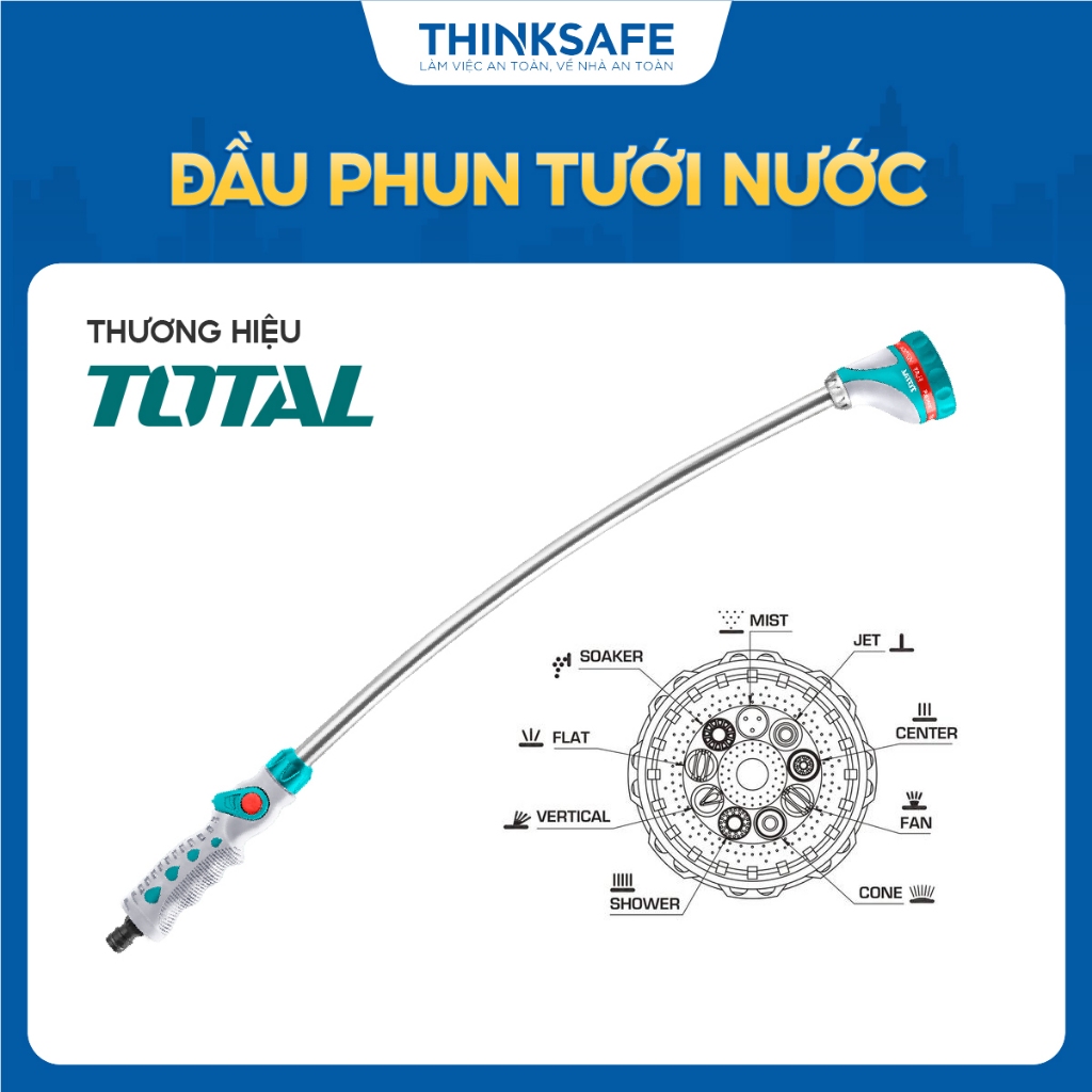 Đầu phun tưới nước dài 28inch Total THWW092, 9 kiểu phun điều chỉnh được góc phun, đầu kim loại sơn tĩnh điện -Thinksafe