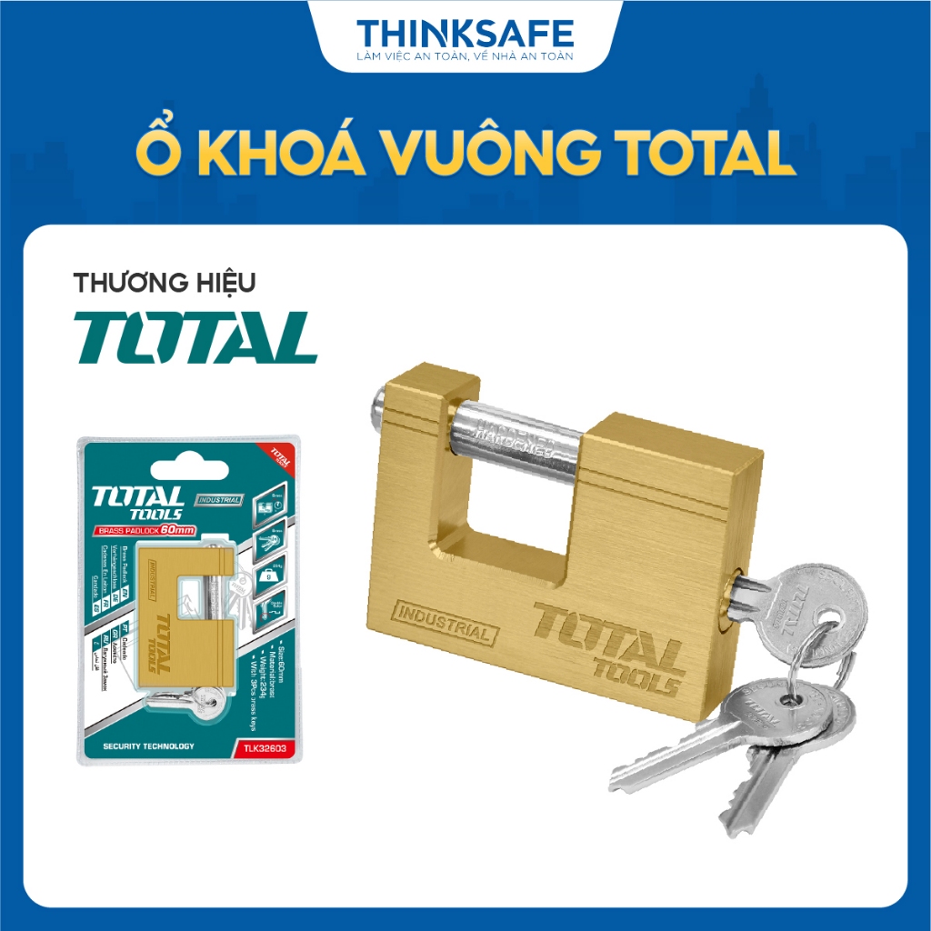 Ổ Khoá Vuông TOTAL, TLK32603-TLK32703, chất liệu đồng thau,  kèm 3 chìa khoá, ổ khoá cao cấp chính hãng - Thinksafe