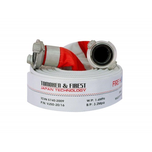 Cuộn Vòi Tomoken D50 - D65 16 bar 20m xuất xứ Việt Nam, có tem kiểm định, trong lót cao su ngoài sợi Polyester-Thinksa