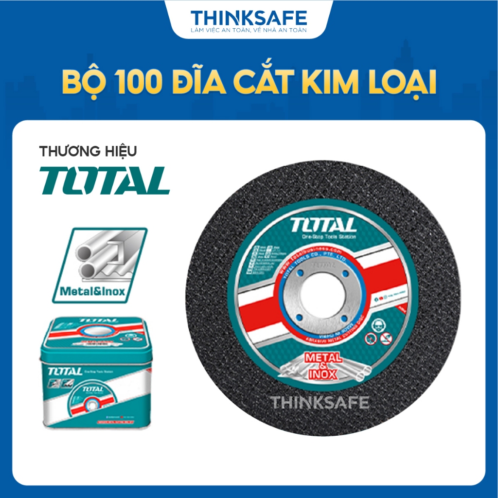 Bộ 100 Đĩa Cắt Kim Loại Total 105mm TAC210105100 dùng để cắt kim loại và inox, Đĩa Cắt chính hãng - THINKSAFE