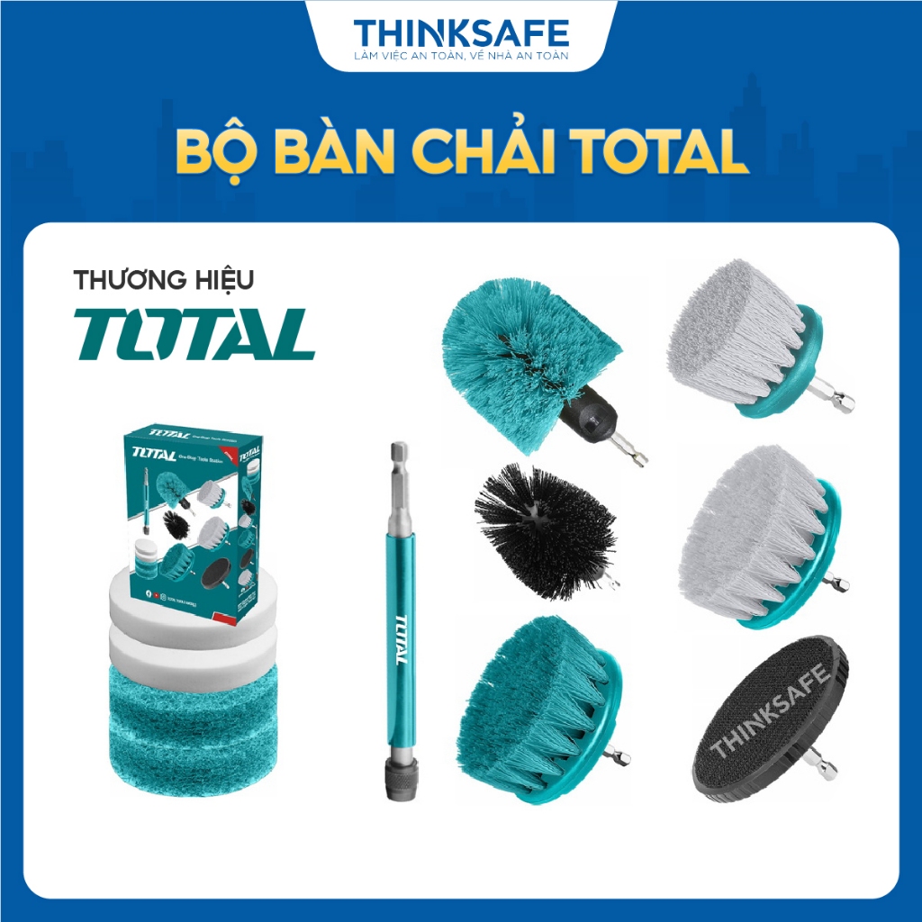 Bộ Bàn Chải TOTAL, TACB0701- TACB1101, gồm 7-11 bàn chải, cán Lục giác 1/4 inch, làm sạch tốt, chính hãng - Thinksafe