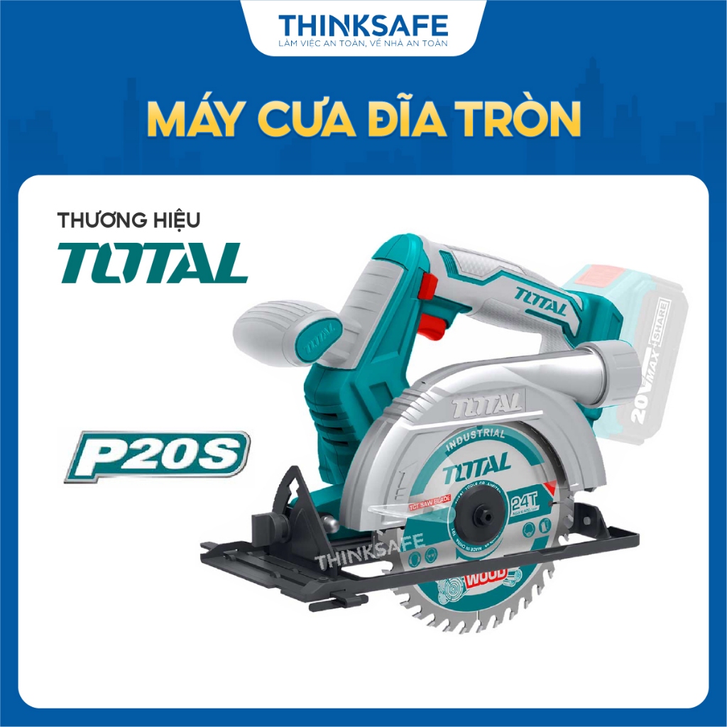 Máy cưa đĩa tròn dùng pin 20V Total, lưỡi cắt 185mm, tốc độ không tải thay đổi, phân phối chính hãng - Thinksafe