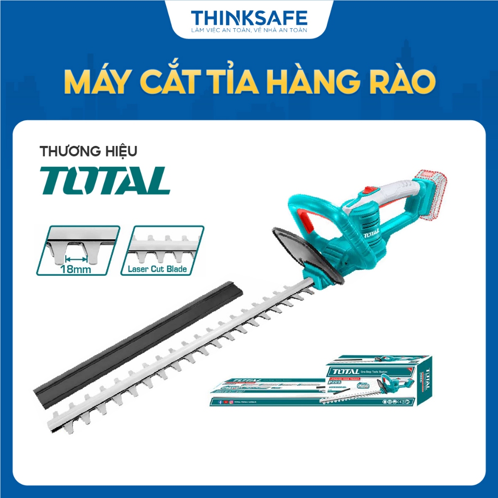 Máy cắt tỉa hàng rào dùng pin 20V TOTAL, chiều dài lưỡi cắt 450mm - 600mm, tốc độ cắt 1400 - 3600 vòng/phút - Thinksafe