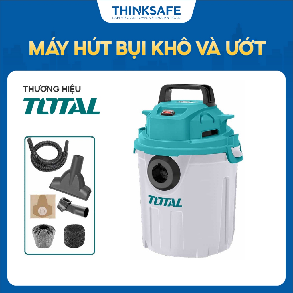 Máy hút bụi khô và ướt TOTAL, dung tích 10L - 30L, áp suất chân không lớn hơn 15KPa - 18KPa, chính hãng - Thinksafe