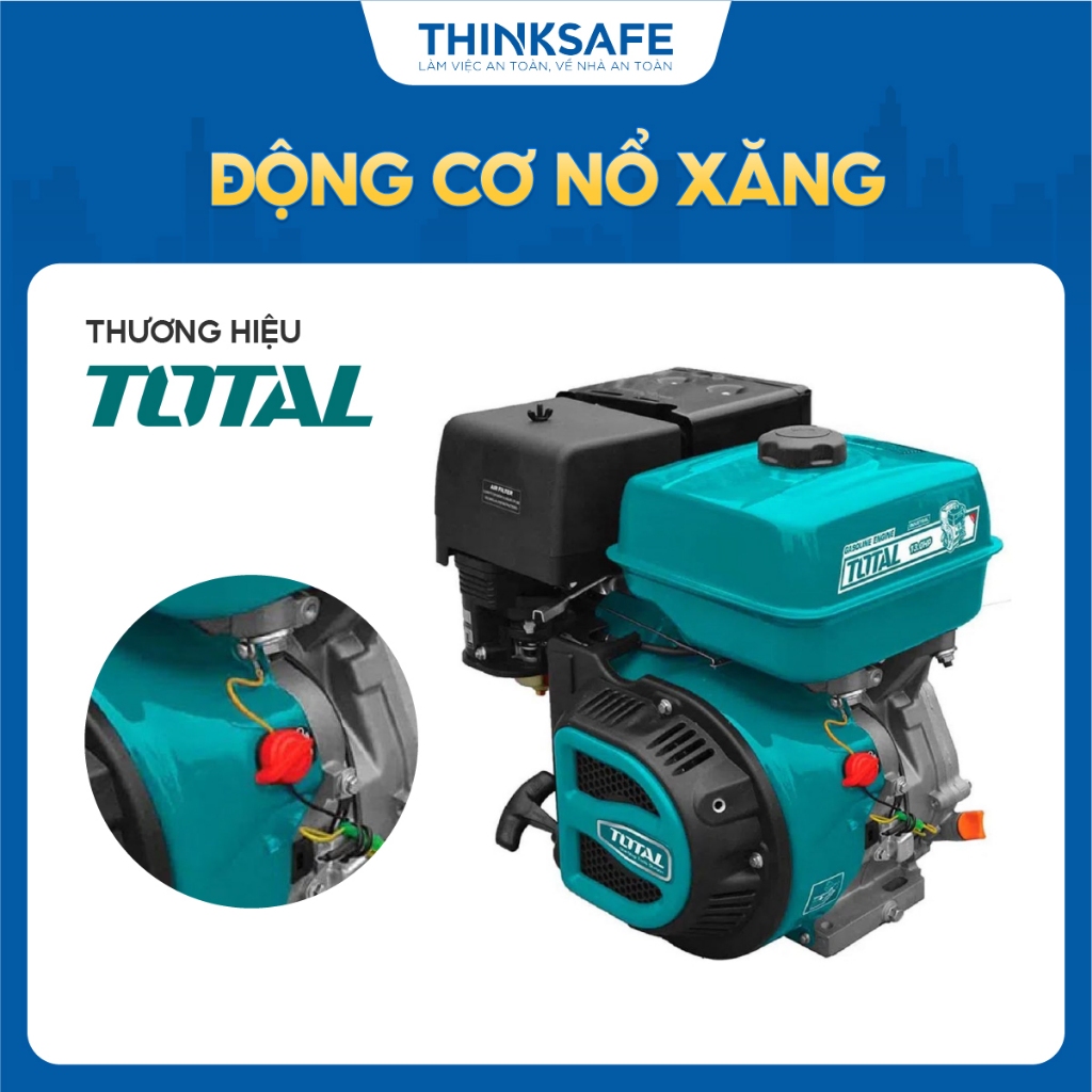Động cơ nổ dùng Xăng TOTAL, đầu ra 5.5HP - 13HP, máy nổ động cơ 4 thì OHV, hệ thống đánh lửa T.C.I - Thinksafe