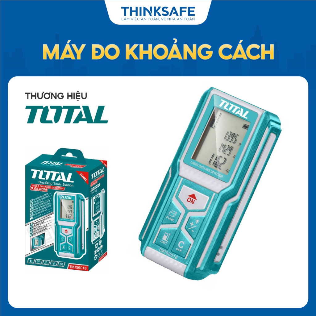 Máy đo khoảng cách tia laser TOTAL, phạm vi đo 0.05-60m, độ lệch ±2 - ±1,5, dùng pin AAA chính hãng - Thinksafe