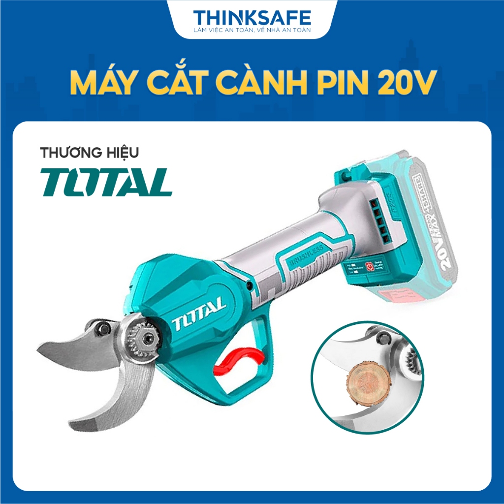 Máy cắt cành dùng pin 20V Total, mô tơ không chổi than, đường kính cắt 20mm/30mm, phân phối chính hãng - Thinksafe