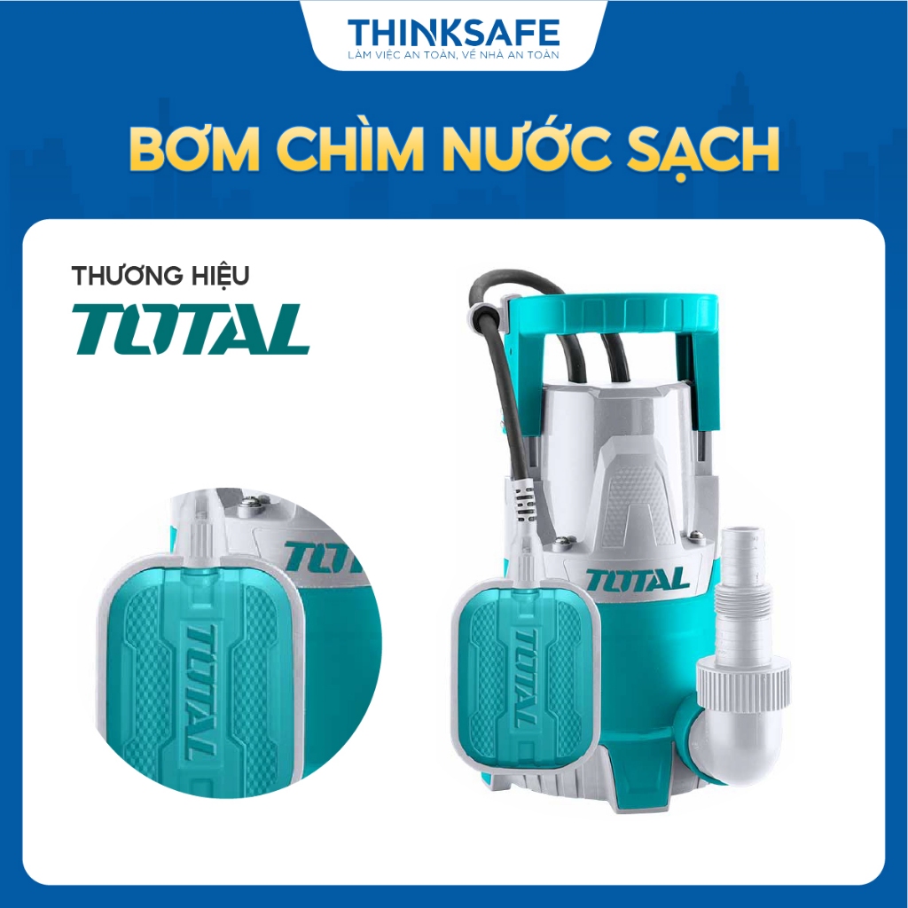 Bơm chìm nước sạch vỏ nhựa Total TWP64006, mô tơ dây đồng, kèm èm công tắc phao, Máy bơm chính hãng - Thinksafe