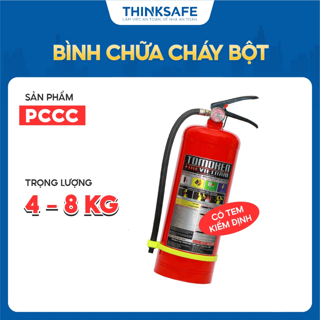 Bình chữa cháy ABC 4KG -8KG TOMOKEN sản xuất tại Việt Nam có tem kiểm định, bình cứu hoả chính hãng - Thinksafe
