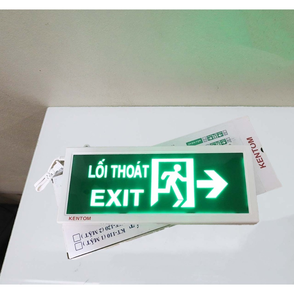 Đèn Exit lối thoát KenTom KT-120, đèn thoát hiểm KenTom gắn tường 2 mặt với bóng Led siêu sáng, chính hãng - Thinksafe
