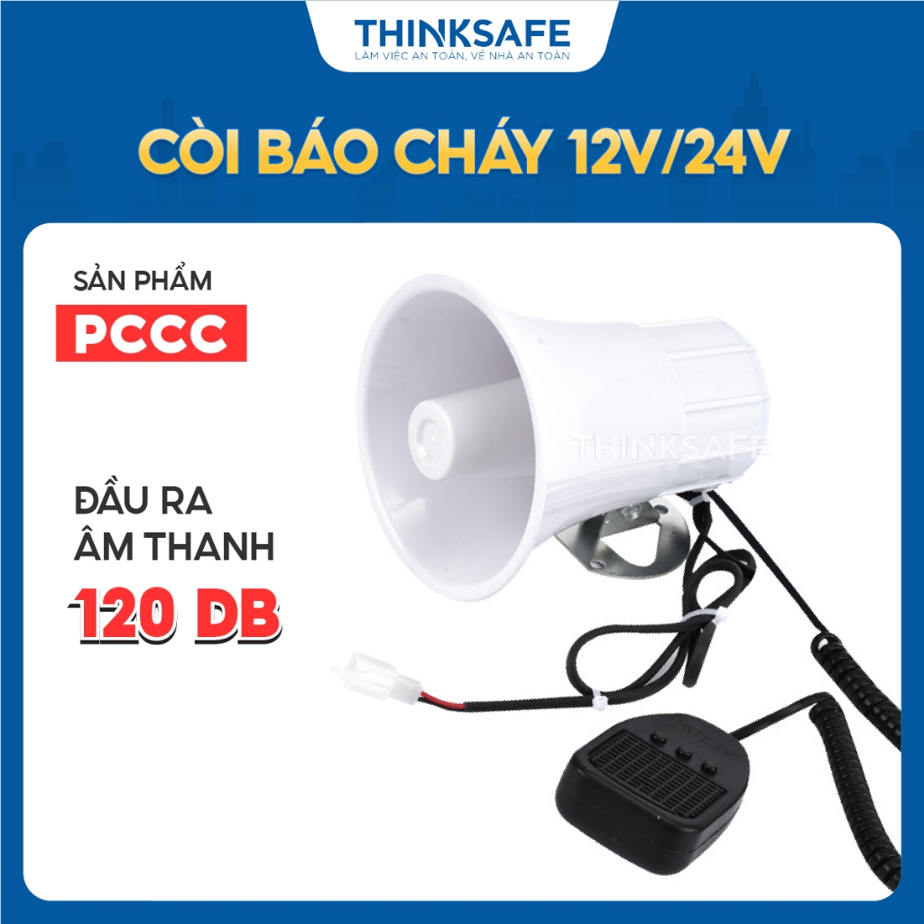 Còi báo cháy 12V/24V, cường độ âm thanh 120dB, cấu tạo nhựa chống cháy cao cấp, chính hãng - Thinksafe