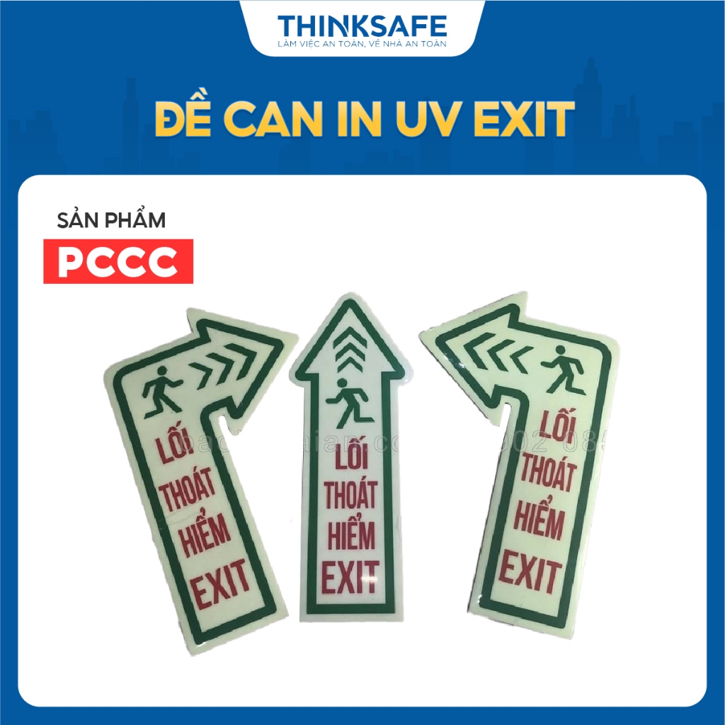 Đề can in UV Exit dạ quang mũi tên thoát hiểm chất liệu Poly Cacbonat - Thinksafe