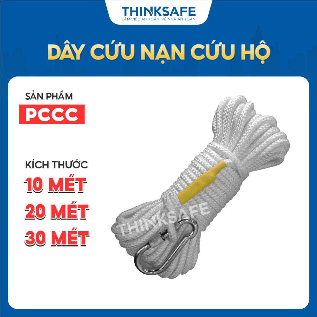 Dây cứu nạn cứu hộ lõi thép dùng trong PCCC và cứu hộ cứu nạn, Dài 10m - 30m có móc khoá tiện ích - Thinksafe