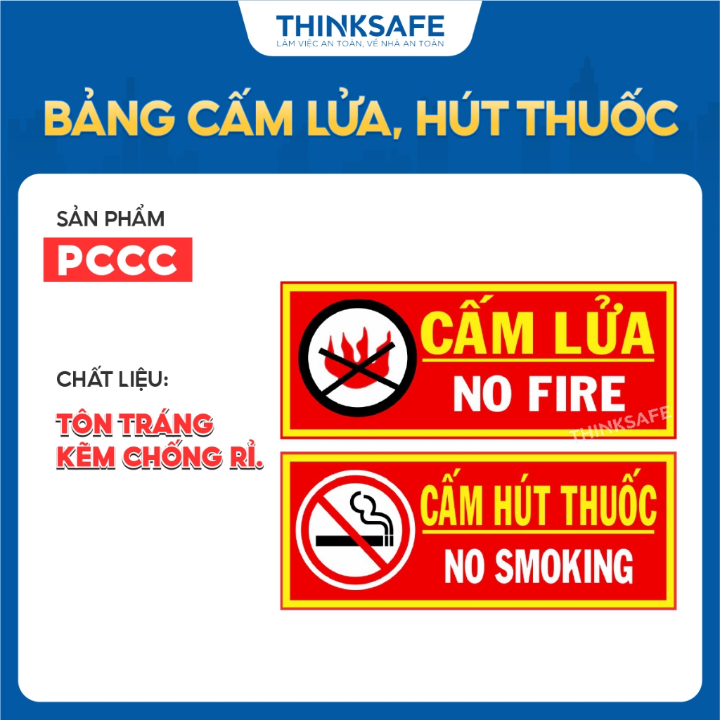 Bảng cấm lửa cấm hút thuốc PCCC chất liệu meka, Tiêu lệnh, nội quy phòng cháy chữa cháy dán tường - THINKSAFE